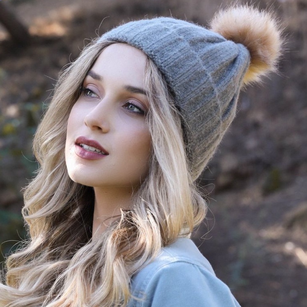 BLACK soft knit ribbed pom pom beanie hat - Picture 6 of 7